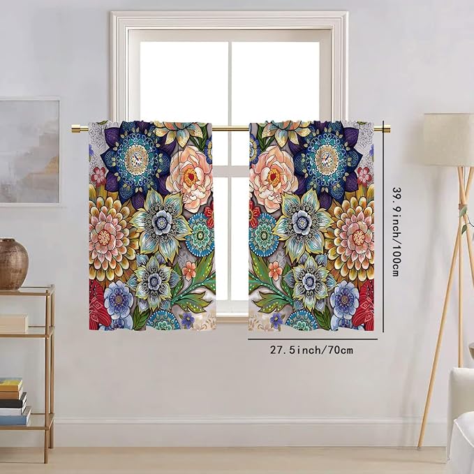 Boho Flower Kitchen Curtains Colorful Oil Painting Flowers Design - Image 2