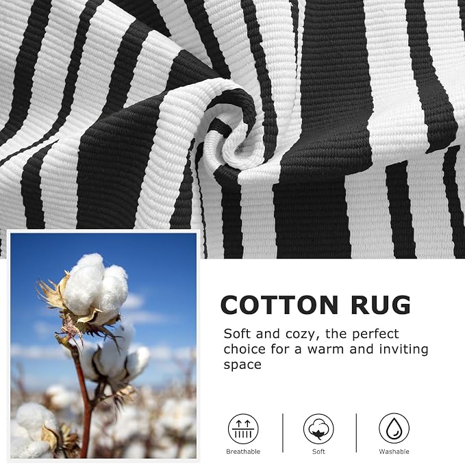 IOHOUZE Black and White Striped Rug 3'x5' Front Door Rugs Outdoor, Washable - Image 6