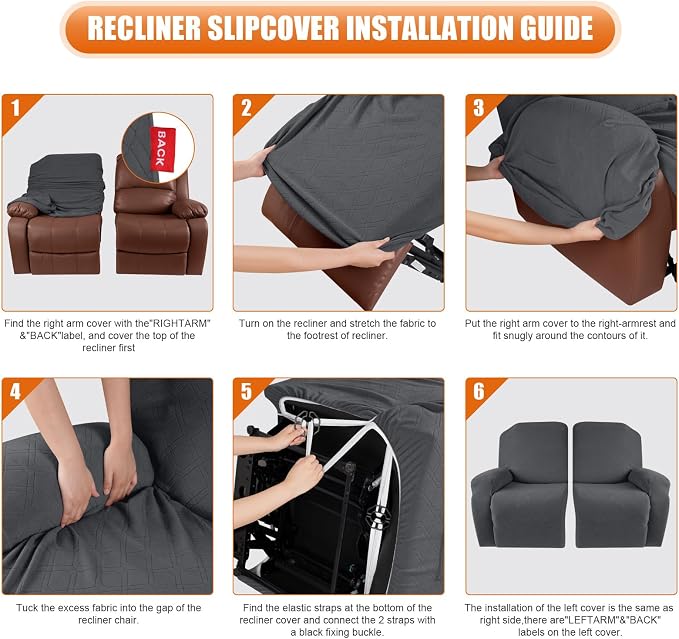 VANSOFY Recliner Cover, 2-Pieces Stretch Reclining Couch Cover - Image 3