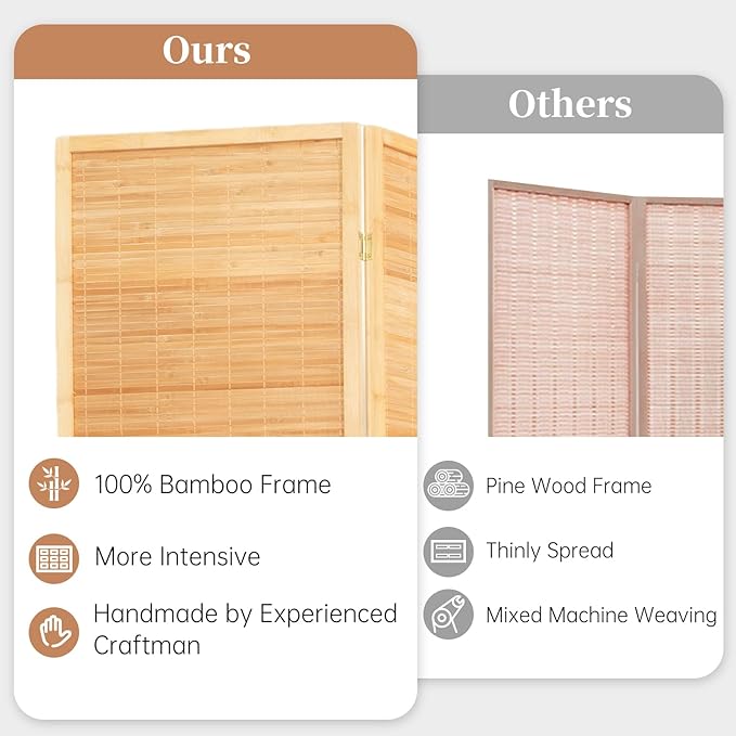Room Divider Folding Privacy Screens, Hand-Made 67'' High Bamboo Room Dividers - Image 2