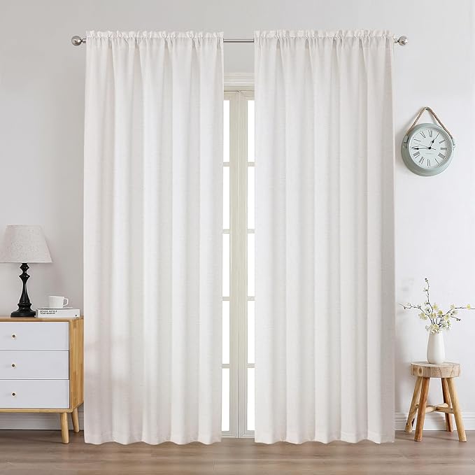 Chyhomenyc Natural Curtains 90 Inch Length 2 Panels Set, Faux Linen Textured by Chyhomenyc