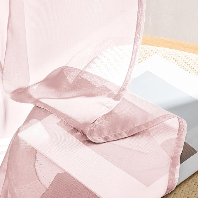 MIULEE Blush Pink Sheer Curtains 96 Inches Long, 4 Panels Set, Light Filtering - Image 7