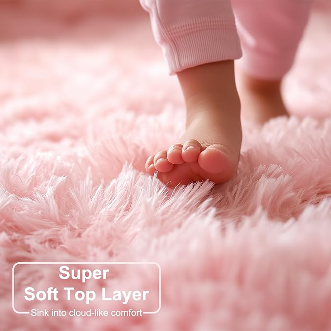 Amdrebio Pink Area Rugs 8x10 for Living Room, Large Fluffy Shag Rug for Bedroom - Image 3