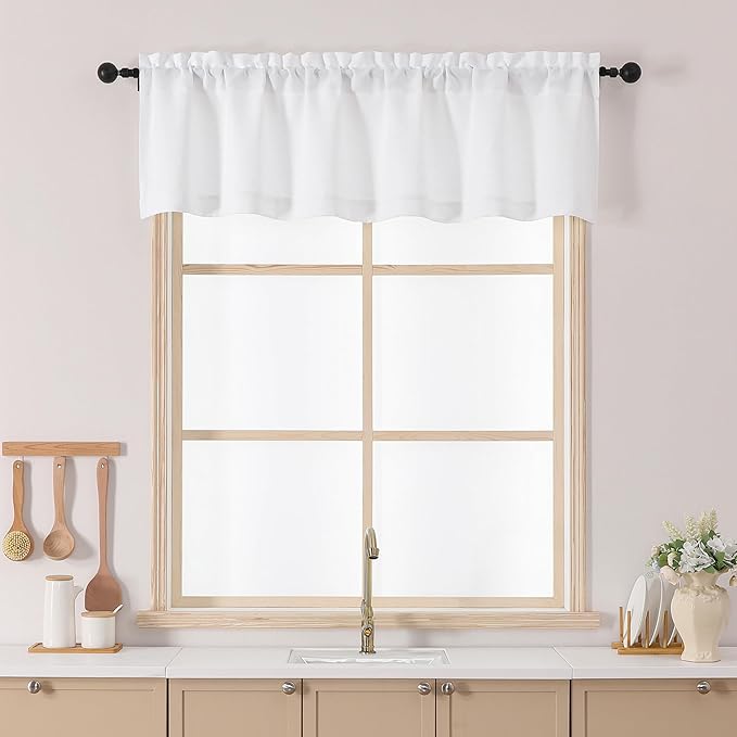 Chyhomenyc White Valance for Windows, Light Filtering Textured Small Kitchen by Chyhomenyc