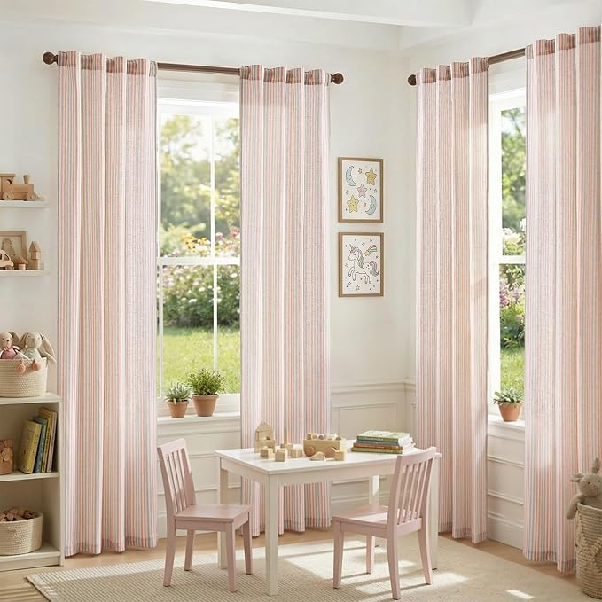 JINCHAN Linen Curtains for Living Room, Candy Striped Curtains 96 inch Length - Image 5