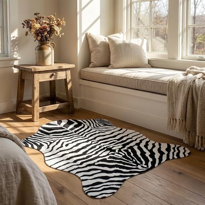 MustMat Faux Animal Rug 4'7''×5'3'' Soft and Cute Zebra Throw Rugs - Image 9