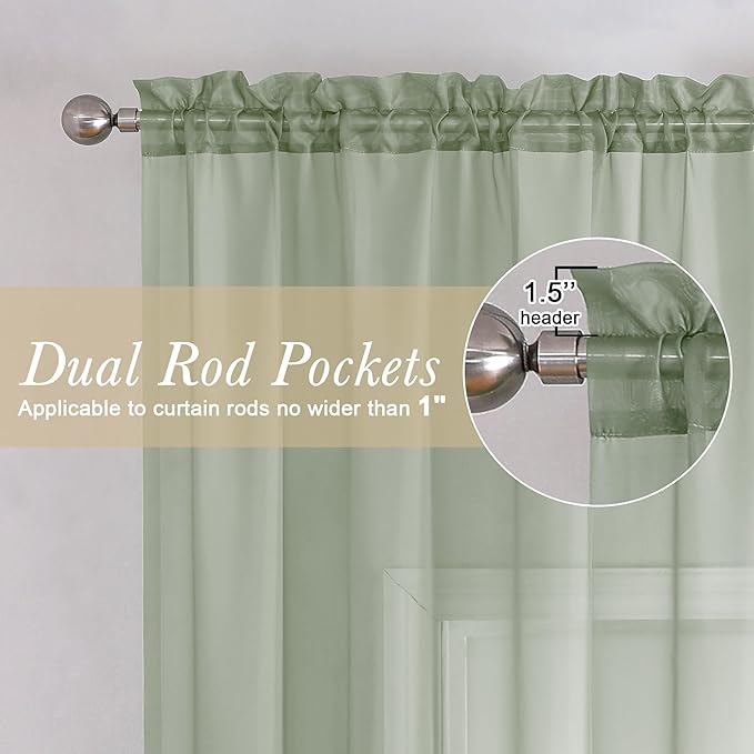 Lecloud Short Sheer Curtains 54 Inches Length 2 Panels, Light Filtering Voile - Image 2