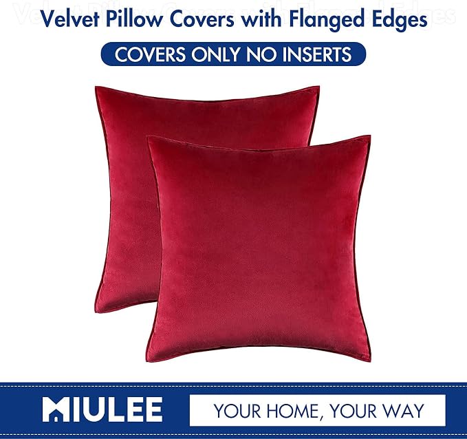 MIULEE Red Velvet Throw Pillow Covers 18x18 Soft Decorative Solid Square - Image 7