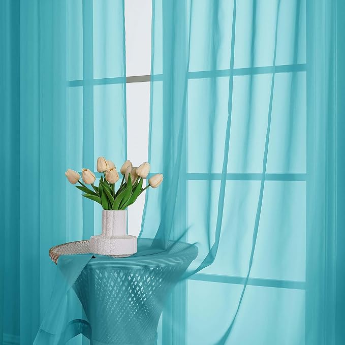 OWENIE Sheer Turquoise Curtains 108 Inches Long - Image 6