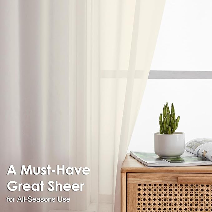 OVZME Cream Sheer Curtains 96 Inches Long 2 Panels - Image 3