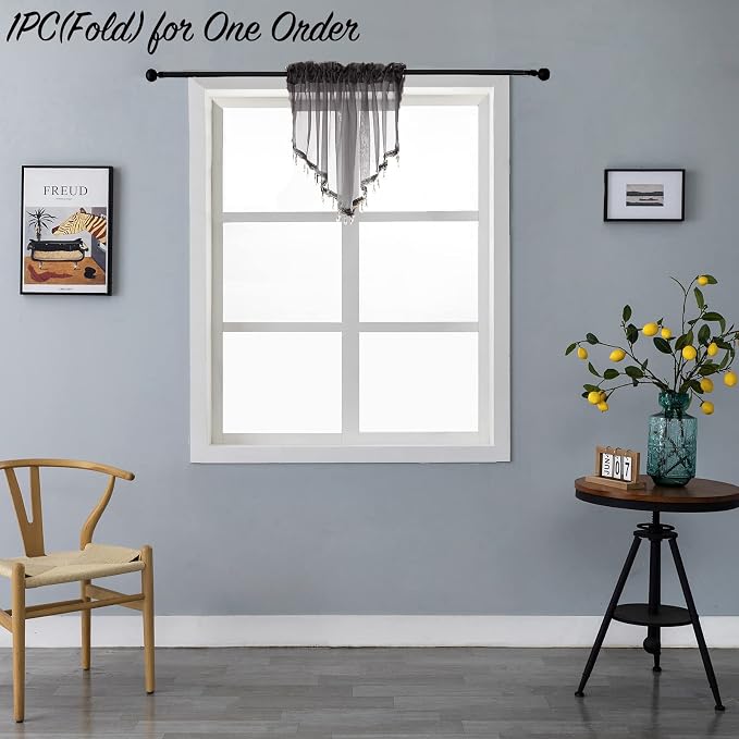 Beaded Sheer Valance Curtains for Living Room, Rod Pocket Farmhouse Window - Image 2