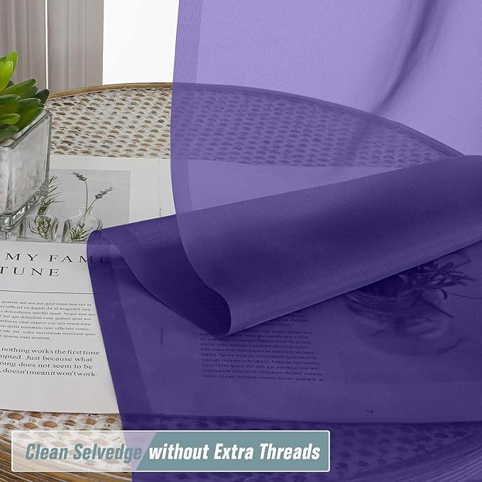 Purple Sheer Curtains for Window 96 Inches Long 2 Panels Set, Soft Airy Light - Image 2