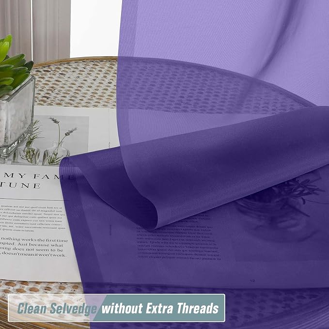 Purple Window Sheer Curtains 54 inch Length, Soft Airy Light Filtering Sheer - Image 2