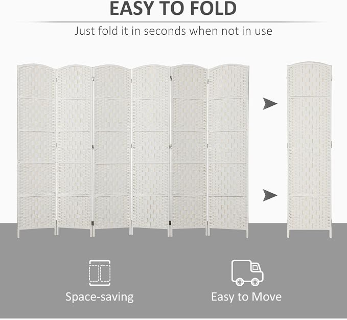 HOMCOM Room Divider 6 Panel, 6FT Tall Folding Privacy Screen, Freestanding - Image 3