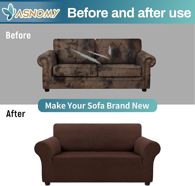Asnomy Sofa Covers for 2 Cushion Couch Stretch loveseat Covers Slipcovers - Image 7