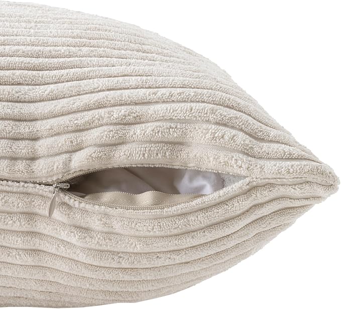 Volcanics Set of 4 Beige Cream Corduroy Decorative Couch Throw Pillow Covers - Image 4