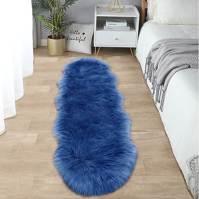 SERISSA Ultra Soft Fluffy Rug Dark Blue Faux Sheepskin Fur Rug Shaggy Couch by SERISSAHomeDecorCollection