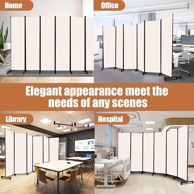 Room Divider Portable 132'' Partition Room Dividers/Wheel, 6 Panel Wall Divider - Image 7