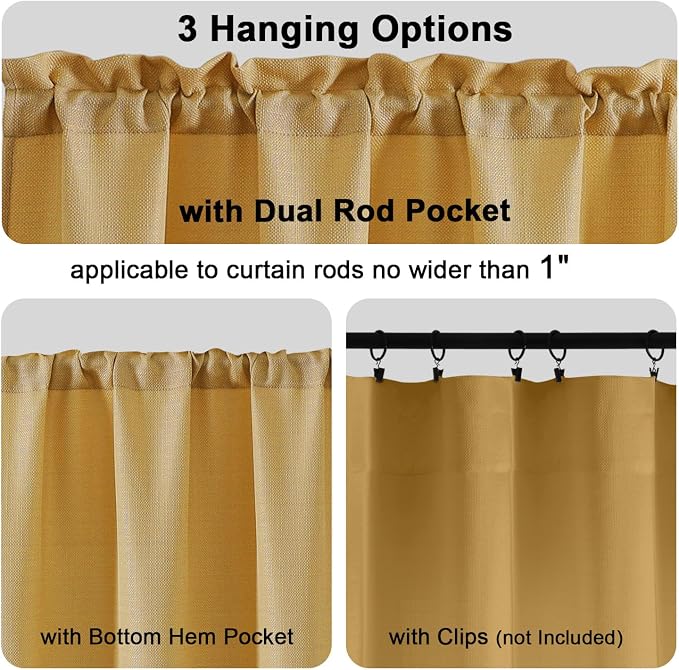 Chyhomenyc 24 Inch Length Gold Faux Linen Textured Small Cafe Curtains - Image 4