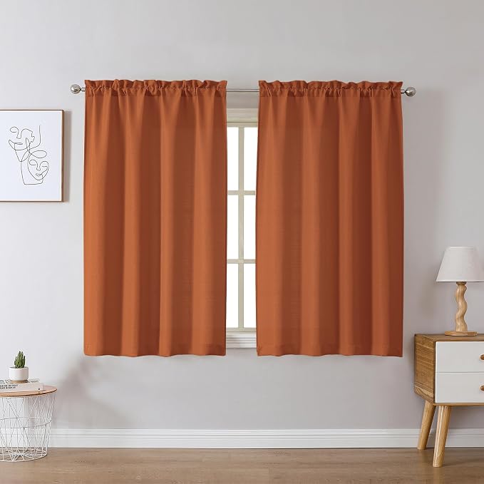Chyhomenyc Orange Curtains 45 Inch Length 2 Panels, Faux Linen Textured Semi by Chyhomenyc