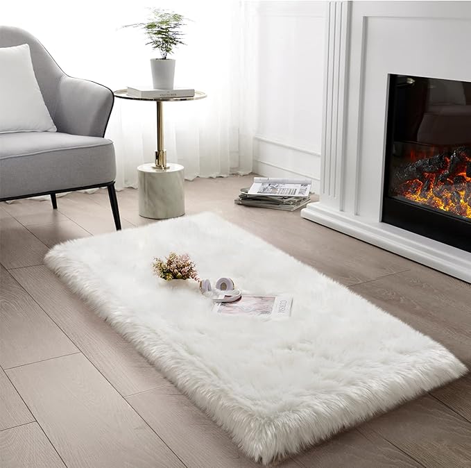 SERISSA Ultra Soft Faux Fur Area Rug White Fluffy Rug Plush Chair Cover Seat by SERISSAHomeDecorCollection