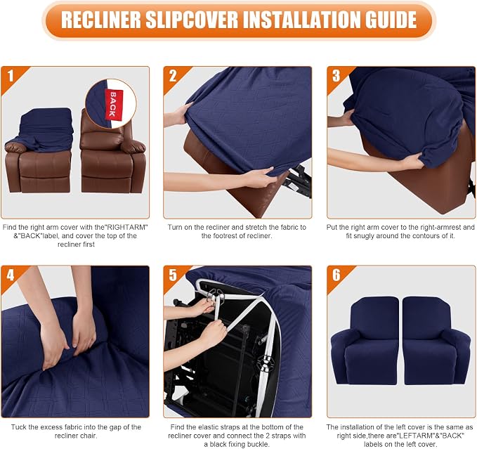 VANSOFY Recliner Cover, 2-Pieces Stretch Reclining Couch Cover - Image 5
