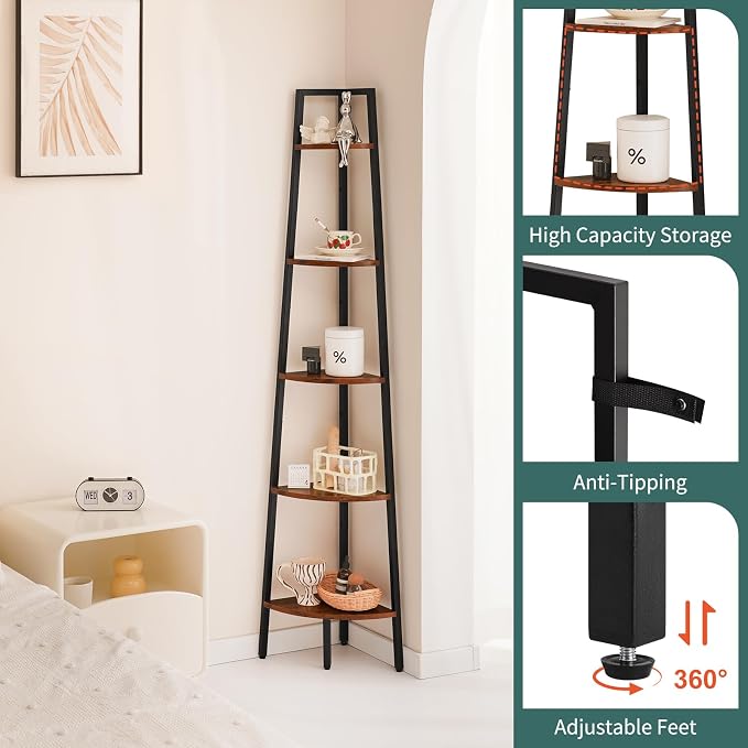 Yoobure Corner Shelf, 5-Tier Corner Bookshelf - Image 4