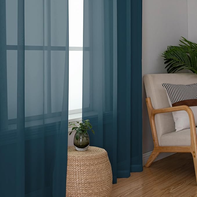 Chyhomenyc Stone Blue Sheer Curtains 54 Inch Long 2 Panels, Light Filtering Rod - Image 4