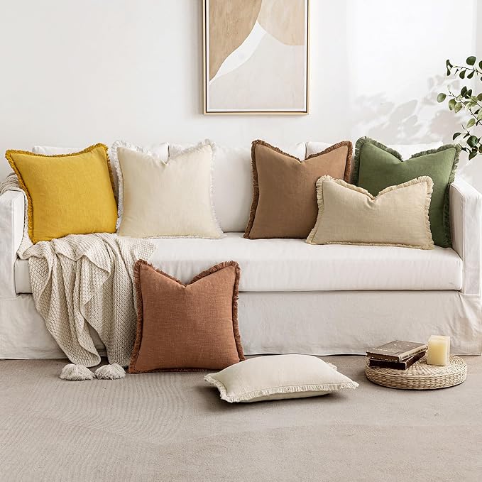 MIULEE Decorative Lumbar Throw Pillow Covers Neutral Linen Fringe Throw Pillows - Image 7