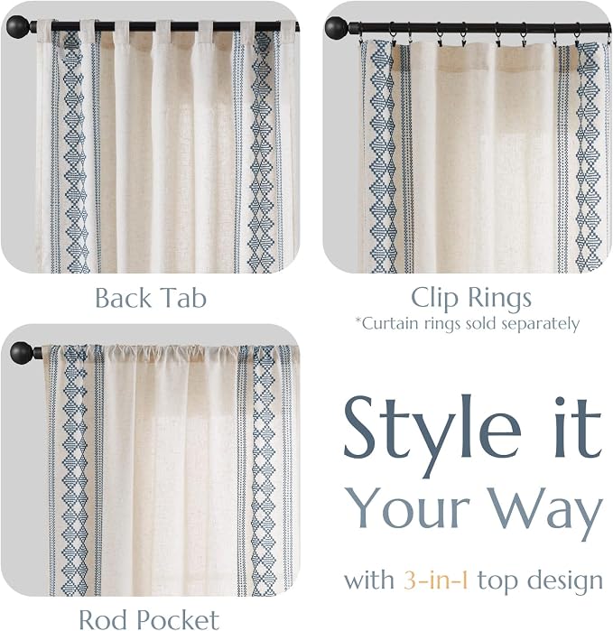 jinchan Boho Curtains Linen Blend Beige Farmhouse Curtains 84 Inches Long - Image 6