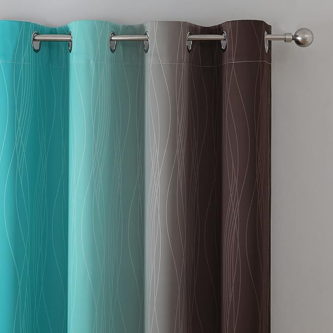 Estelar Textiler Brown and Teal Ombre Blackout Curtains 90 Inch Length 2 Panels - Image 4