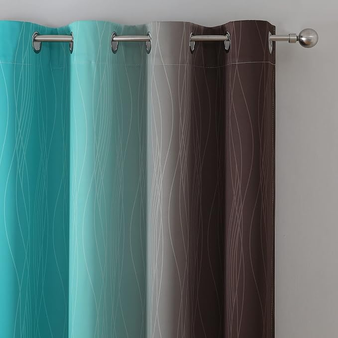 Estelar Textiler Brown and Teal Gradient Blackout Curtains - Image 4