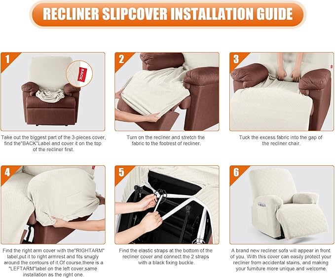 VANSOFY Recliner Chair Cover, 3-Pieces Stretch Recliner Covers - Image 3