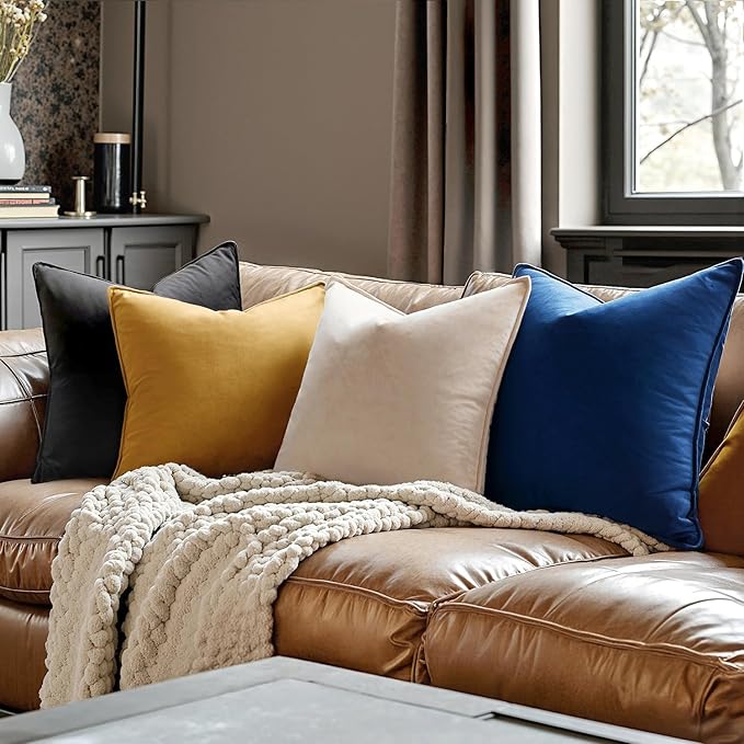 MIULEE Navy Blue Velvet Throw Pillow Covers 16x16 Soft Decorative Solid Square - Image 4
