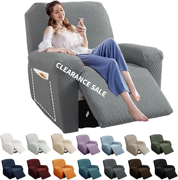 YEMYHOM 4 Pieces Stretch Recliner Slipcover Latest Jacquard Recliner Chair Cover by YEMYHOM