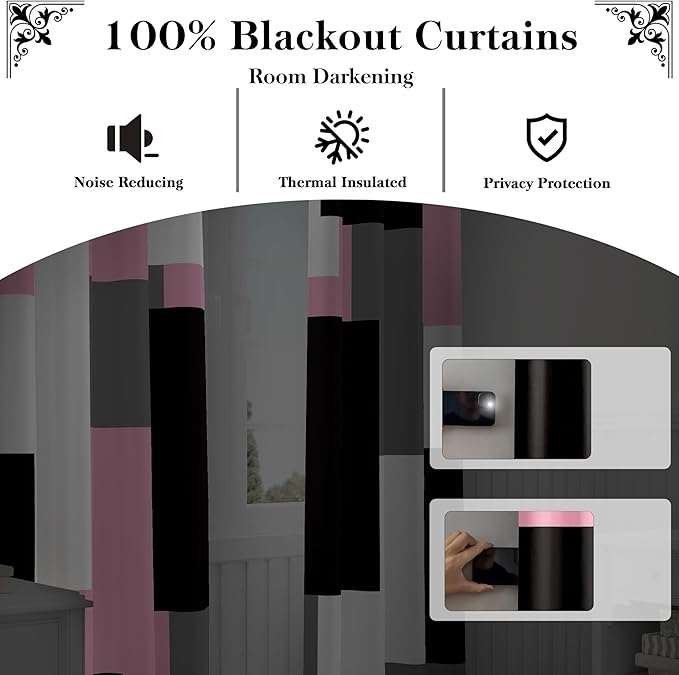Tyrot Pink 100% Blackout Curtains - Image 3