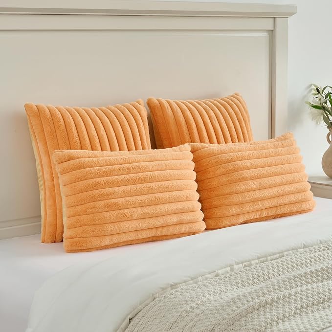 FUTEI Orange Decorative Throw Pillow Covers Set of 2, 16x16 Inch Soft Fluffy - Image 5