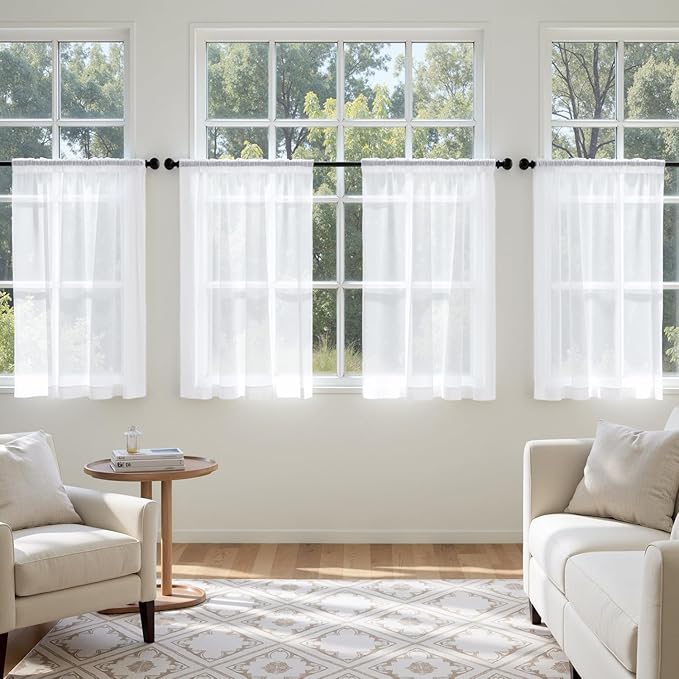MIULEE Short Sheer Curtains 54 Inches Long, 4 Panels Set, Light Filtering Rod - Image 4