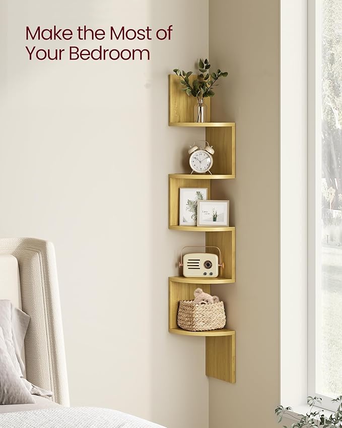 VASAGLE Corner Shelf Wall Mount, 5-Tier Floating Corner Bookshelf, Plant Shelf - Image 4