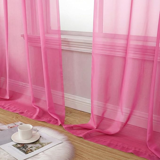 Aiyufeng Hot Pink Sheer Curtains 63 Inch Length 2 Panels Set - Image 6