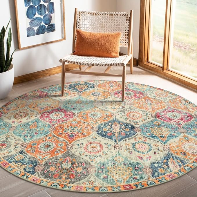 Lahome Moroccan Trellis Washable Round Area Rug, Round Rug 5ft Soft Non-Slip by Lahome