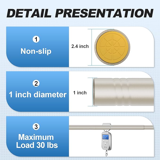CorkLatta Brushed Nickel Shower Curtain Rod 31 to 92 Inch, 1 Inch Diameter - Image 3