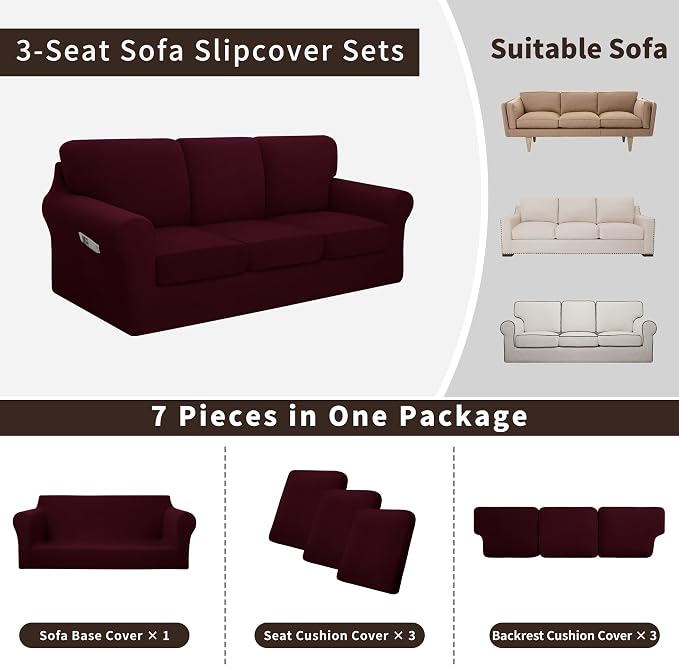 Easy-Going 7 Pieces Stretch Couch Cover Washable Sofa Cover Set - Image 3