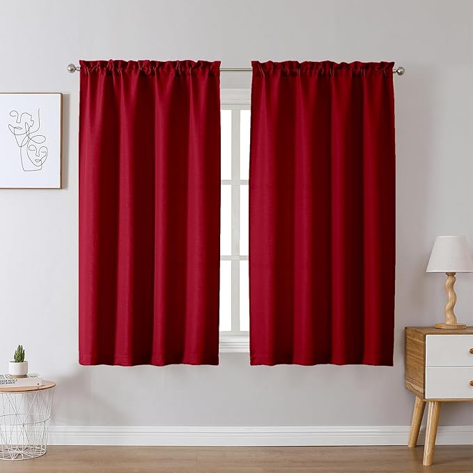 Chyhomenyc Christmas Red Curtains 54 Inch Length 2 Panels, Faux Linen Textured by Chyhomenyc