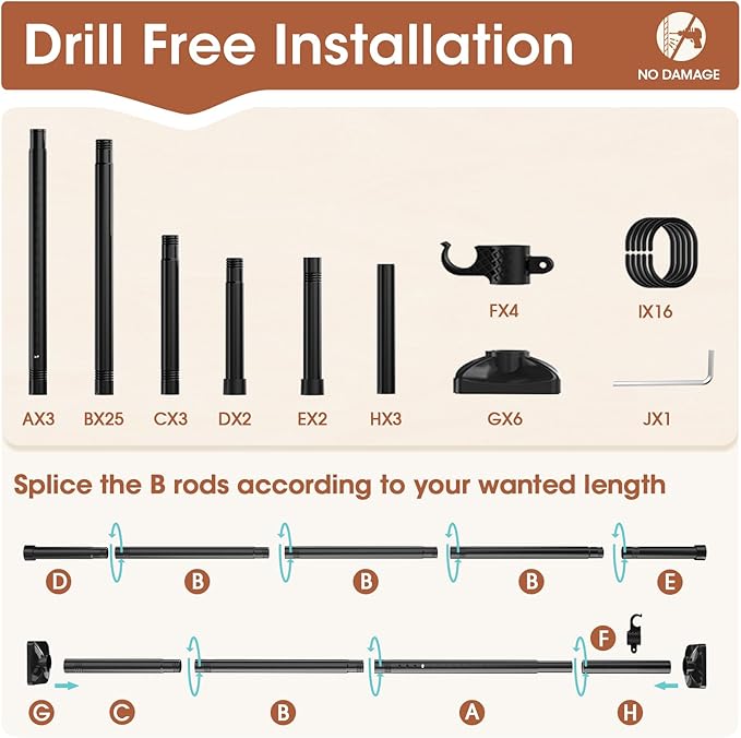 SUNALLY Room Divider No Drilling Curtain Rod Wall Divider - Image 6