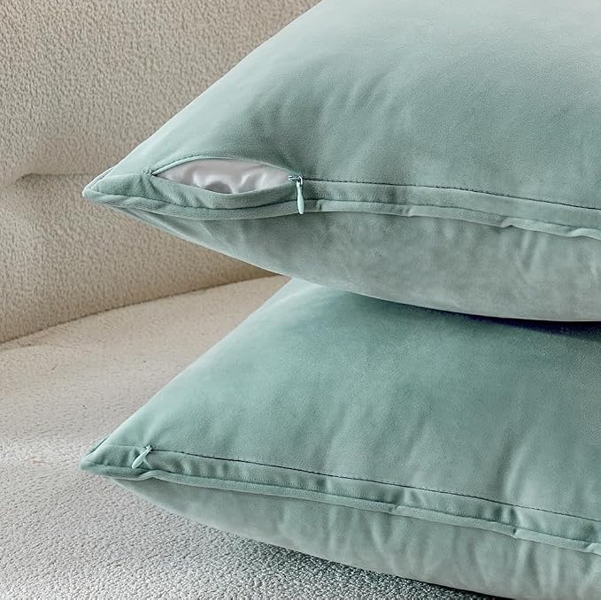 MIULEE Blue Grey Velvet Throw Pillow Covers 18x18 Soft Decorative Solid Square - Image 3