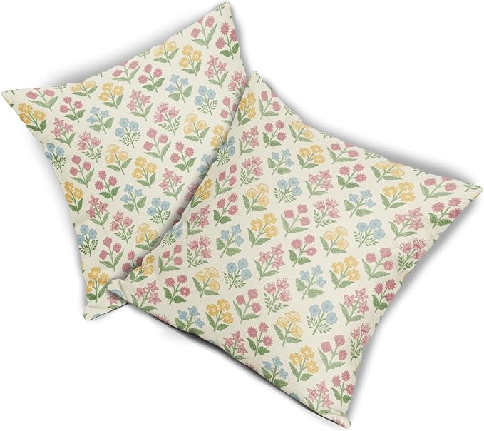 Spring Floral Block Print Pillow Covers 20x20 Inch Set of 2, Easter Decoration - Image 8