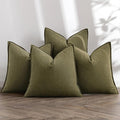 MIULEE Olive Green Linen Pillow Covers Pack of 4 Decorative Natural Solid Throw by MIULEE