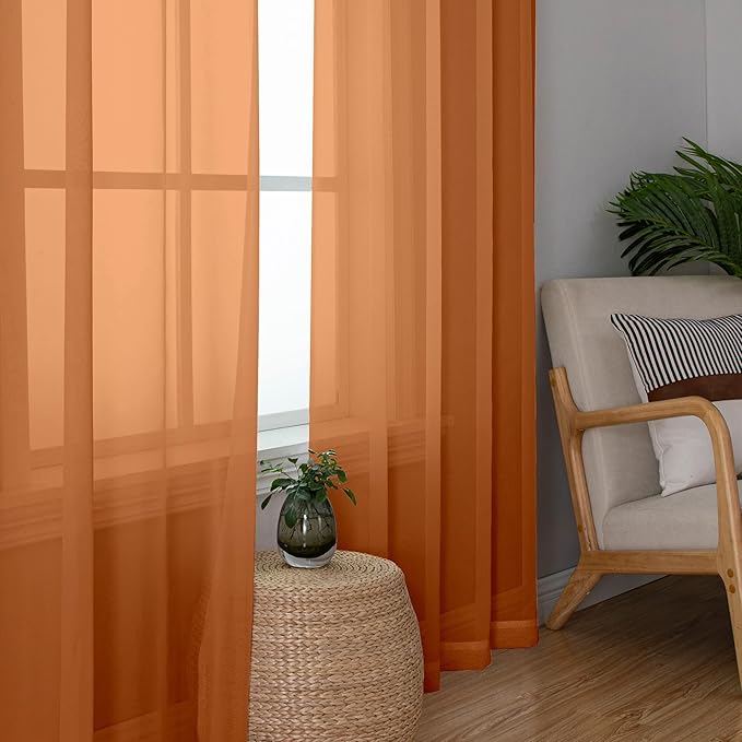 Aiyufeng Orange Sheer Curtains 72 Inch Length 2 Panels Set, Light Filtering - Image 5