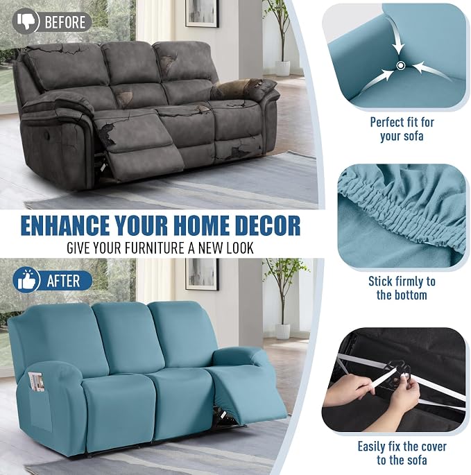 TAOCOCO Recliner Sofa Slipcover, 3 Pieces Polyester Fabric Stretch Sofa Covers - Image 5